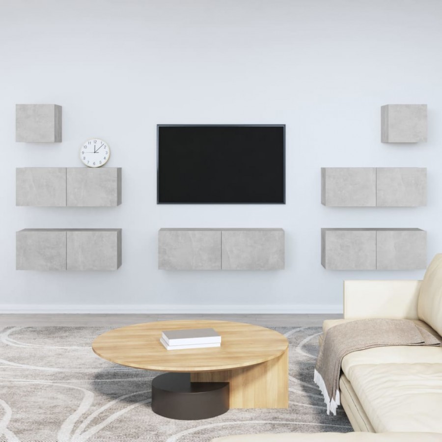 Ensemble de meubles TV 7 pcs Gris béton Bois d'ingénierie