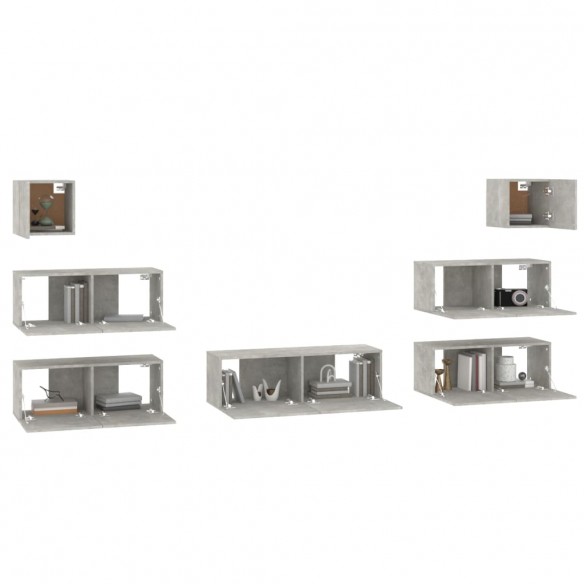 Ensemble de meubles TV 7 pcs Gris béton Bois d'ingénierie