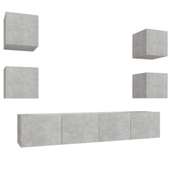 Ensemble de meubles TV 6 pcs Gris béton Bois d'ingénierie