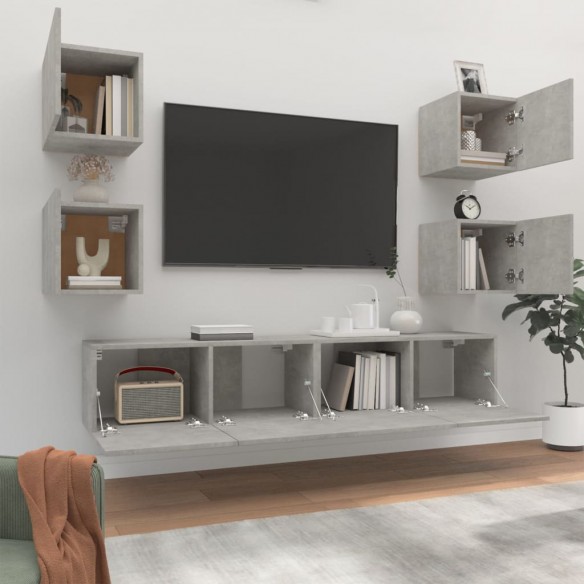 Ensemble de meubles TV 6 pcs Gris béton Bois d'ingénierie