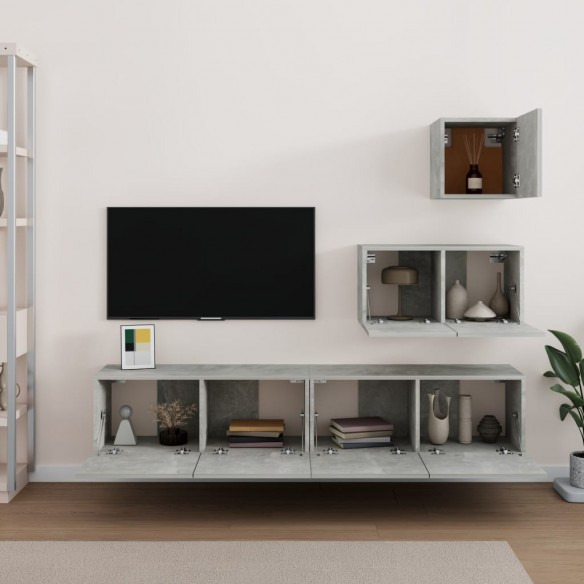 Ensemble de meubles TV 4 pcs Gris béton Bois d'ingénierie