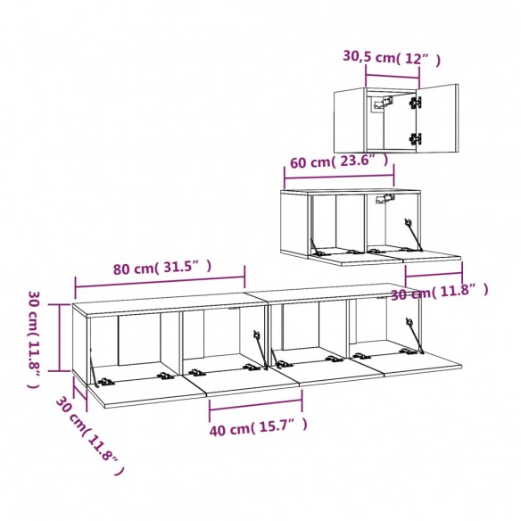 Ensemble de meubles TV 4 pcs Gris béton Bois d'ingénierie