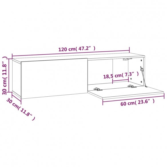 Armoire murale TV Sonoma gris 120x30x30 cm Bois d'ingénierie