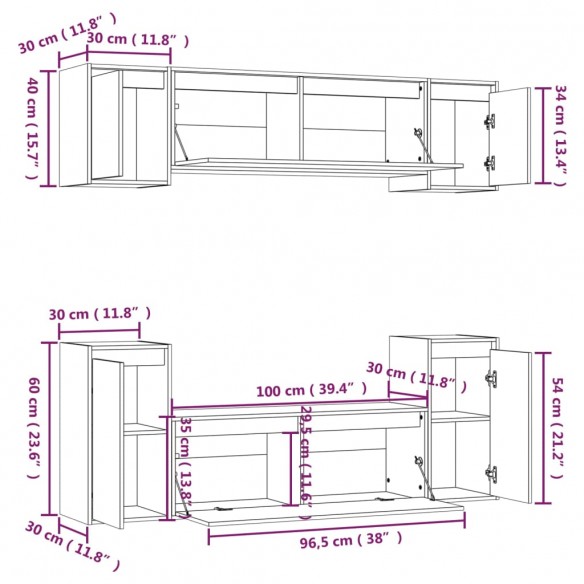 Meubles TV 6 pcs Bois massif de pin