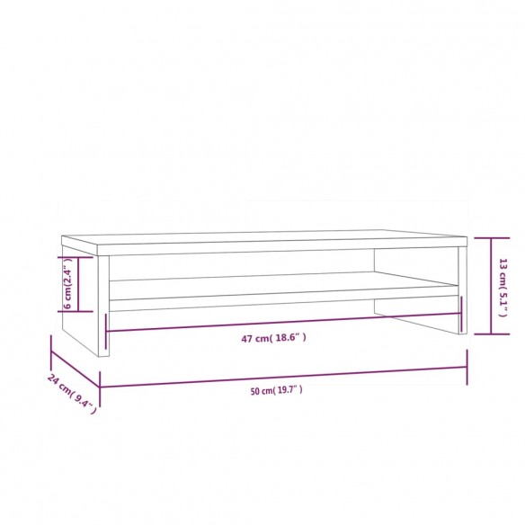 Support de moniteur Gris 50x24x13 cm Bois de pin solide