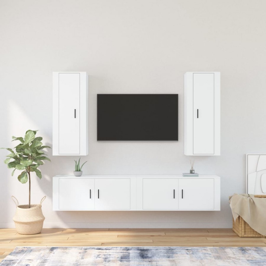 Ensemble de meubles TV 4 pcs Blanc Bois d'ingénierie