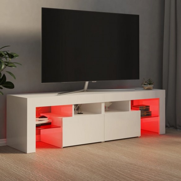 Meuble TV avec lumières LED Blanc brillant 140x36,5x40 cm