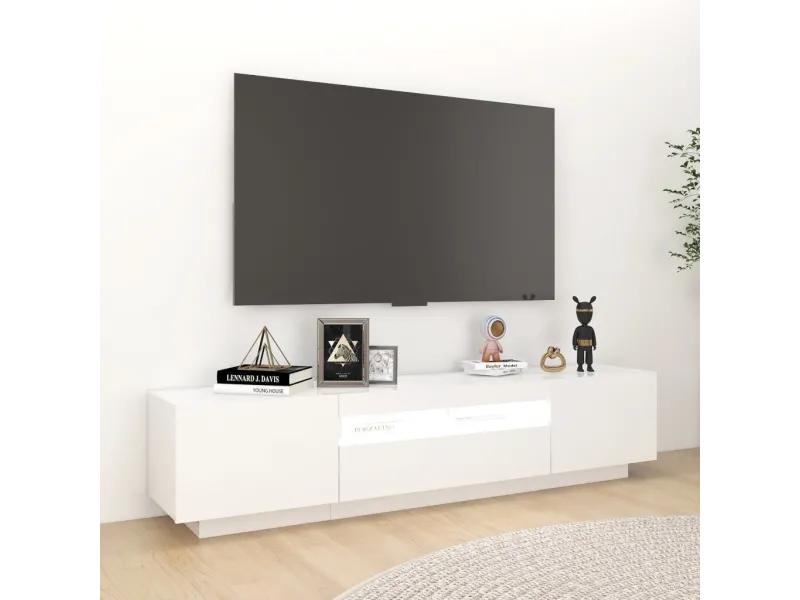 Meuble TV avec lumières LED Blanc 180x35x40 cm