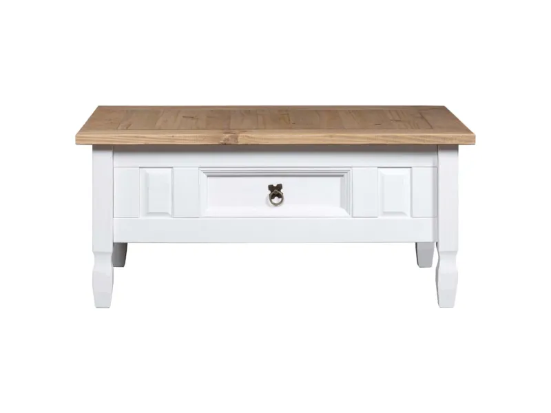 Table basse Pin mexicain Gamme Corona Blanc 100x55x45 cm