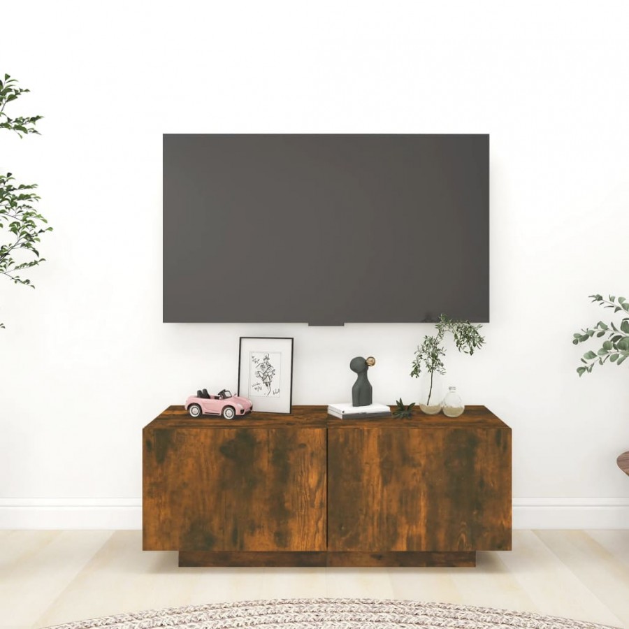 Meuble TV Chêne fumé 100x35x40 cm Bois d'ingénierie