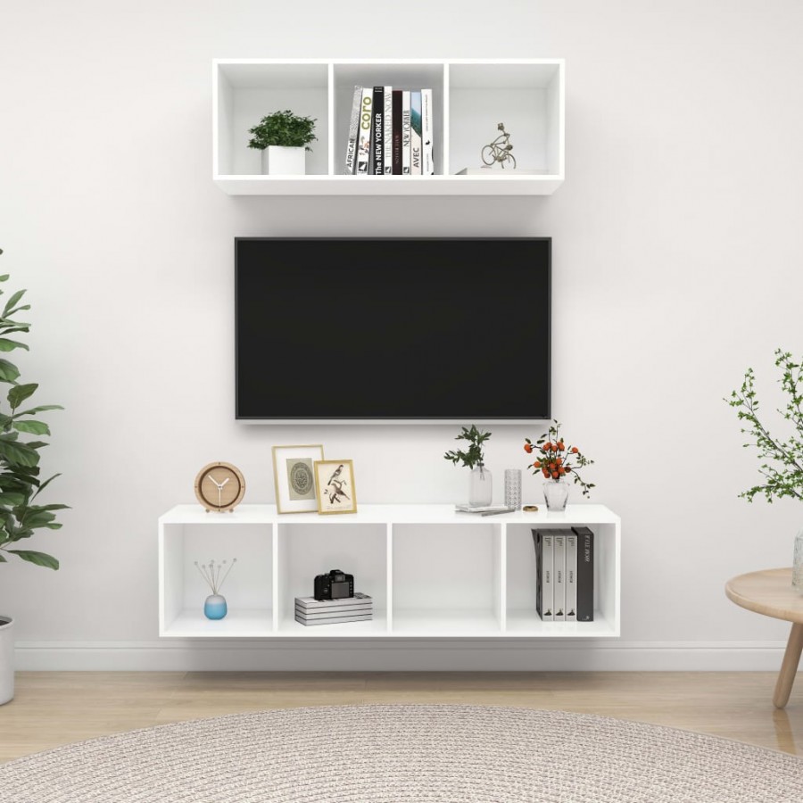 Ensemble de meuble TV 2 pcs Blanc Aggloméré