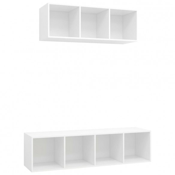 Ensemble de meuble TV 2 pcs Blanc Aggloméré