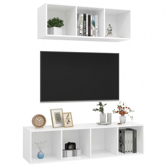 Ensemble de meuble TV 2 pcs Blanc Aggloméré