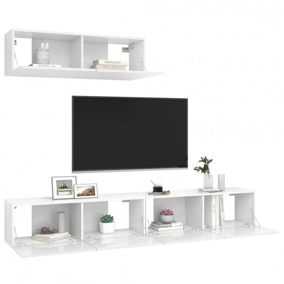 Meubles TV 3 pcs Blanc brillant Aggloméré