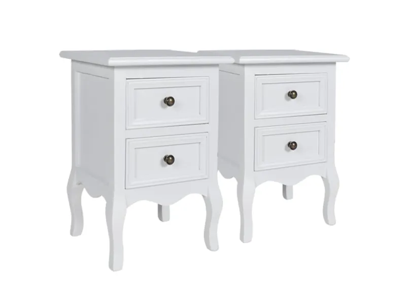 Table de chevet 2 pcs avec 2 tiroirs MDF Blanc