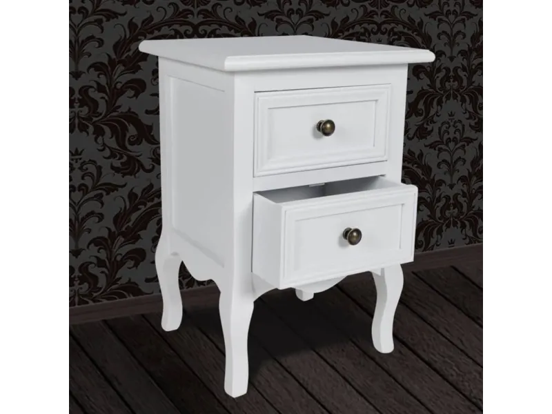 Table de chevet 2 pcs avec 2 tiroirs MDF Blanc