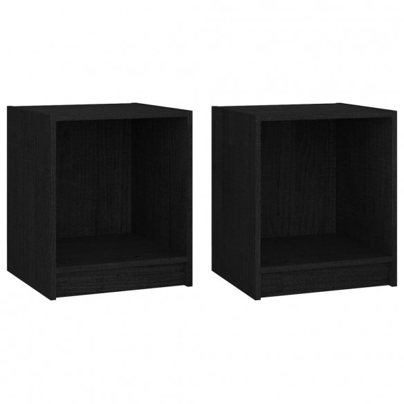 Tables de chevet 2 pcs Noir 35,5x33,5x41,5cm Bois de pin massif