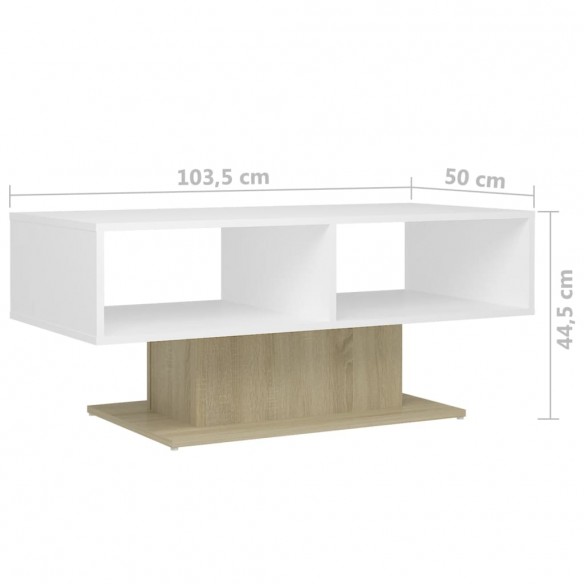 Table basse Blanc et chêne sonoma 103,5x50x44,5 cm Aggloméré