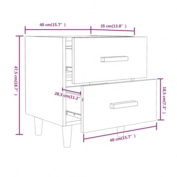 Tables de chevet 2 pcs Sonoma gris 40x35x47,5 cm