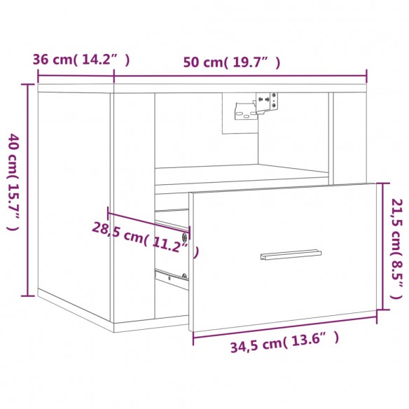 Table de chevet murale Blanc brillant 50x36x40 cm