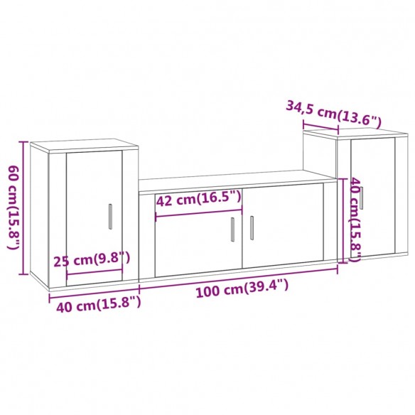 Ensemble de meubles TV 3 pcs Chêne marron Bois d'ingénierie