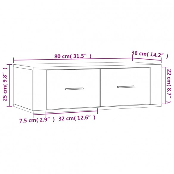 Meuble TV suspendu Noir 80x36x25 cm Bois d'ingénierie