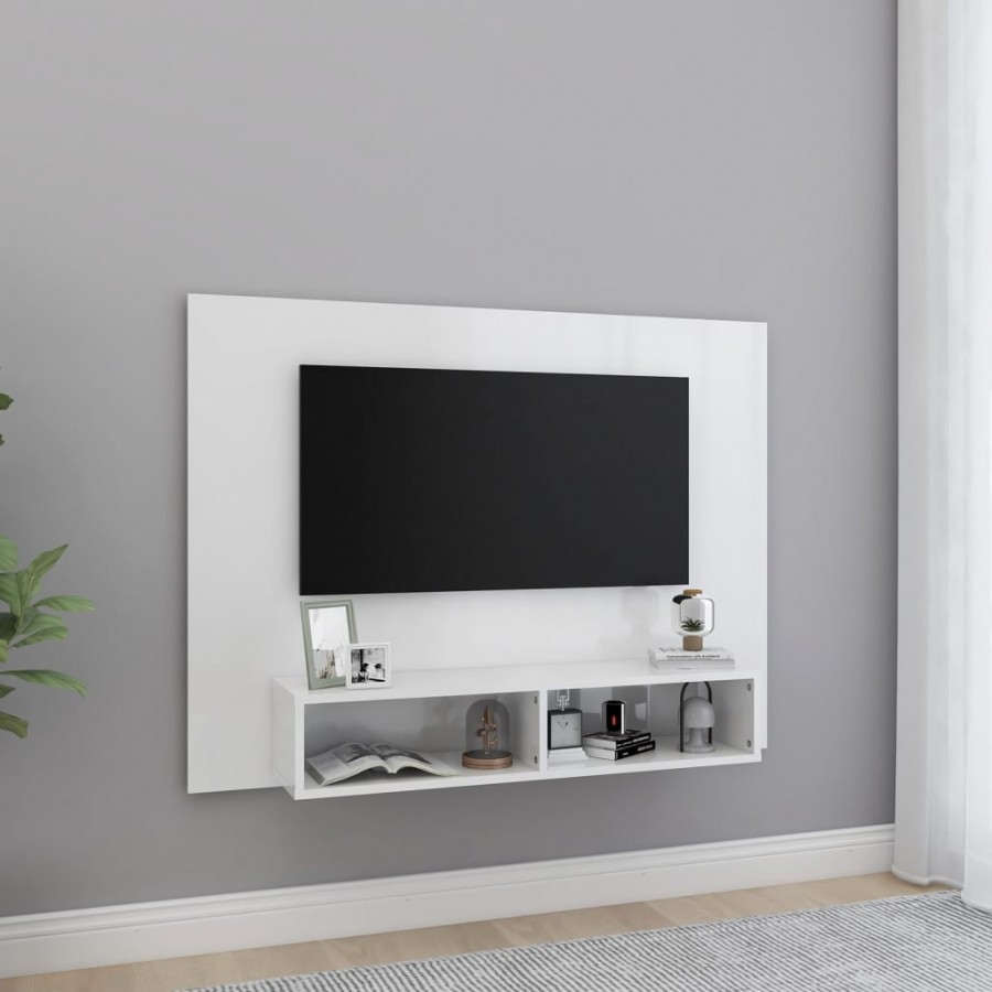 Meuble TV mural Blanc brillant 120x23,5x90 cm Aggloméré