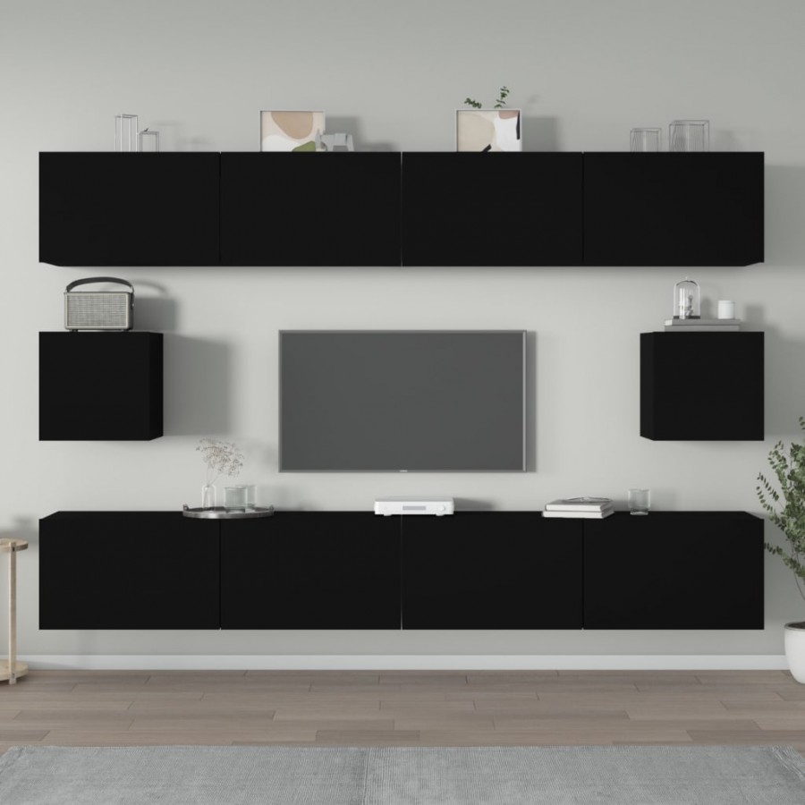 Ensemble de meubles TV 6 pcs Noir Bois d'ingénierie