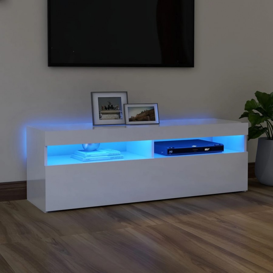 Meuble TV avec lumières LED blanc brillant 120x35x40 cm