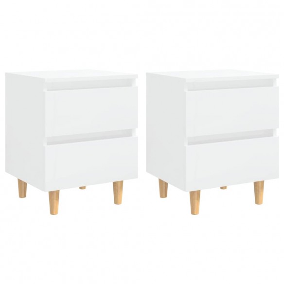 Tables de chevet pieds en pin 2 pcs Blanc brillant 40x35x50 cm