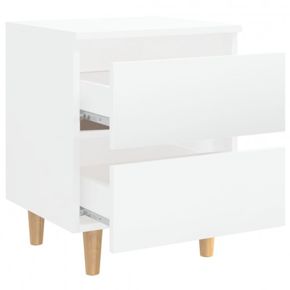 Tables de chevet pieds en pin 2 pcs Blanc brillant 40x35x50 cm