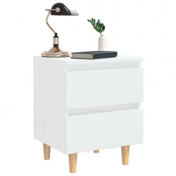 Tables de chevet pieds en pin 2 pcs Blanc brillant 40x35x50 cm