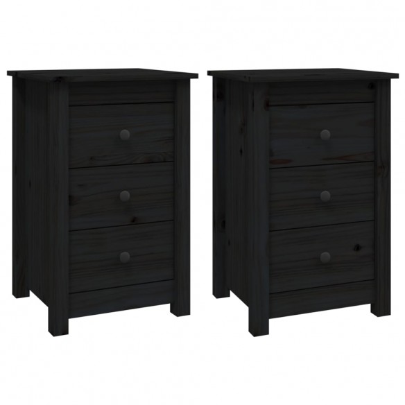 Tables de chevet 2 pcs Noir 40x35x61,5 cm Bois de pin massif