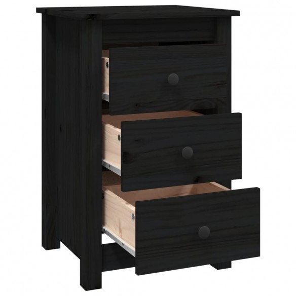 Tables de chevet 2 pcs Noir 40x35x61,5 cm Bois de pin massif