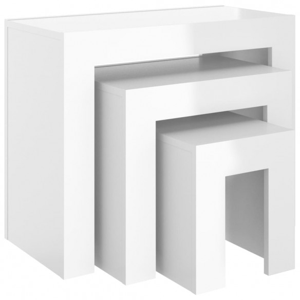 Tables basses gigognes 3 pcs Blanc brillant Aggloméré