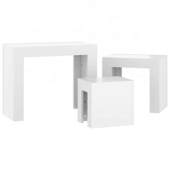 Tables basses gigognes 3 pcs Blanc brillant Aggloméré