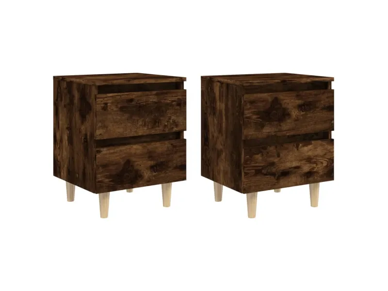 Tables de chevet et pieds en bois 2 pcs Chêne fumé 40x35x50 cm