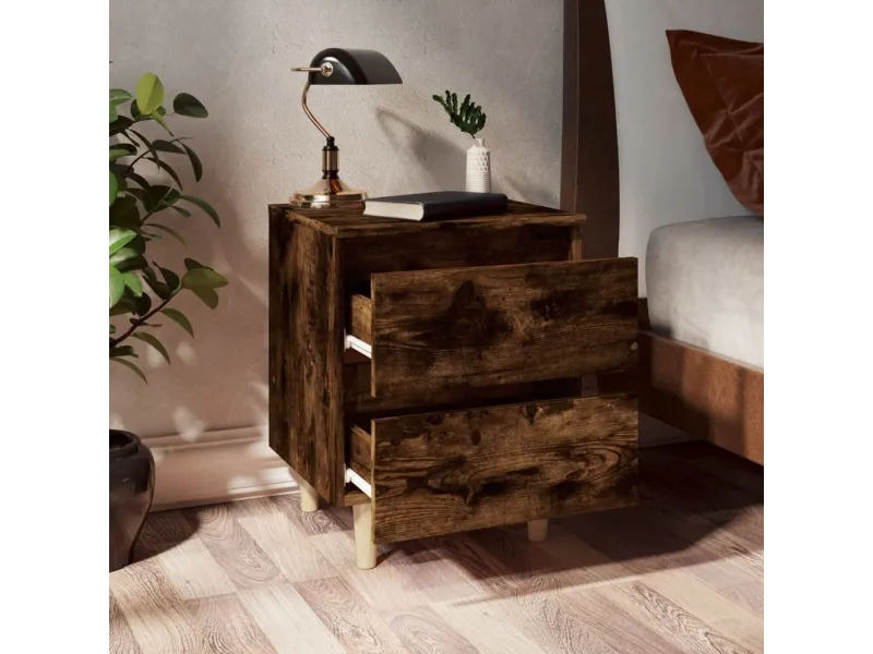 Tables de chevet et pieds en bois 2 pcs Chêne fumé 40x35x50 cm