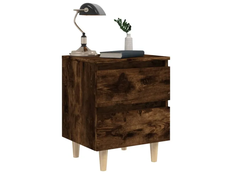 Tables de chevet et pieds en bois 2 pcs Chêne fumé 40x35x50 cm