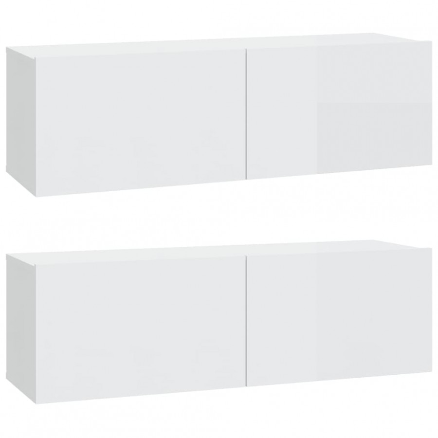 Meubles TV 2 pcs Blanc brillant 100x30x30 cm Bois d'ingénierie