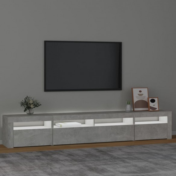 Meuble TV avec lumières LED Gris béton 240x35x40 cm