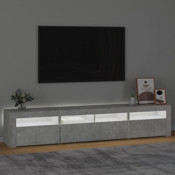 Meuble TV avec lumières LED Gris béton 210x35x40 cm