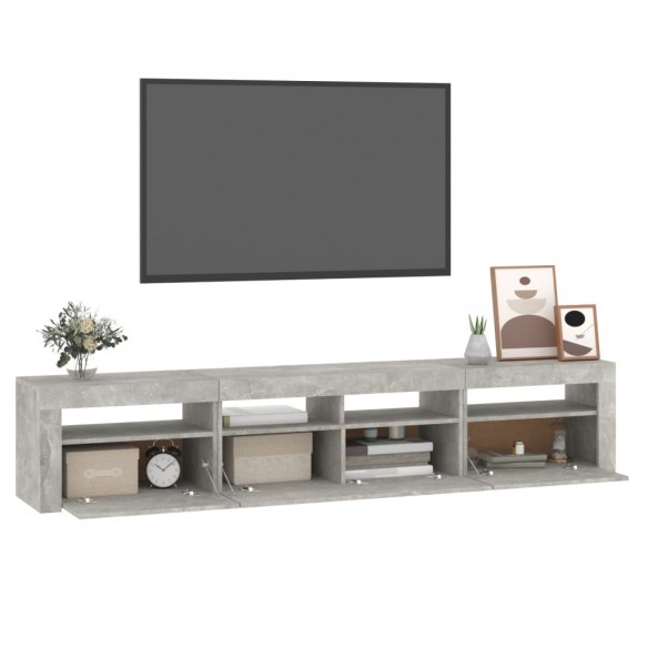 Meuble TV avec lumières LED Gris béton 210x35x40 cm