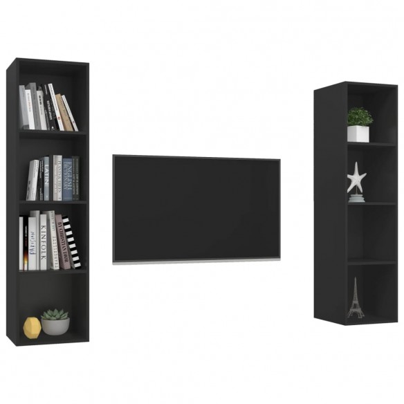 Meubles TV muraux 2 pcs Noir Aggloméré