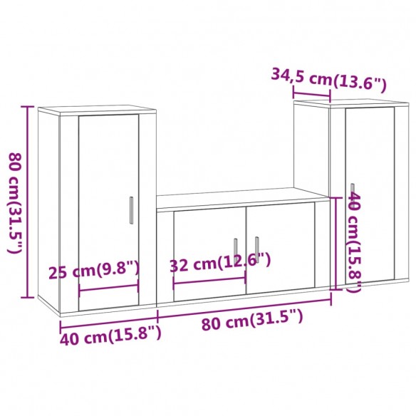 Ensemble de meubles TV 3 pcs Chêne sonoma Bois d'ingénierie