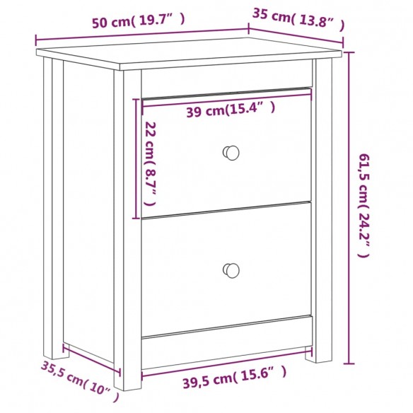 Tables de chevet 2 pcs Gris 50x35x61,5 cm Bois de pin massif