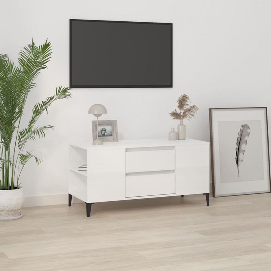 Meuble TV Blanc brillant 102x44,5x50 cm Bois d'ingénierie