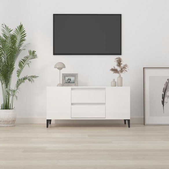 Meuble TV Blanc brillant 102x44,5x50 cm Bois d'ingénierie