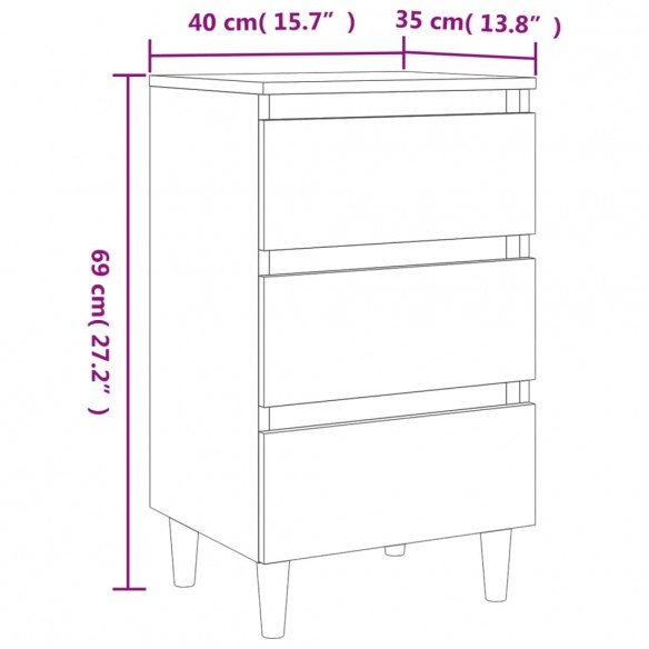 Tables de chevet et pieds en bois 2 pcs Chêne fumé 40x35x69 cm