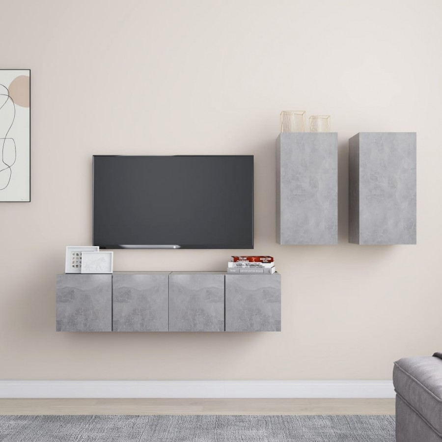 Ensemble de meuble TV 4 pcs Gris béton Aggloméré